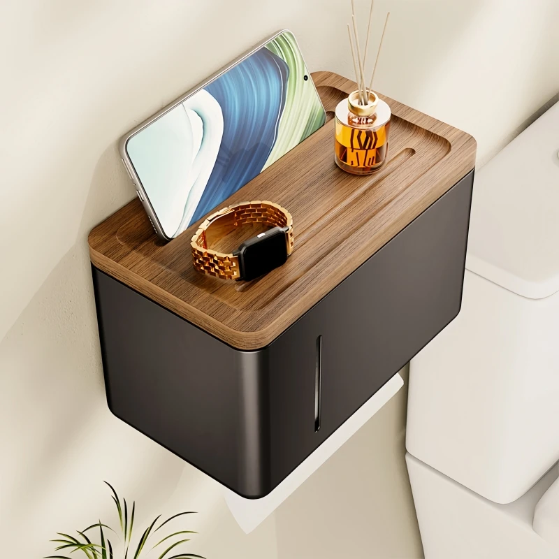 

Walnut bathroom tissue box wooden toilet wall-mounted hand paper pumping roll paper rack non-punching rack high-end storage