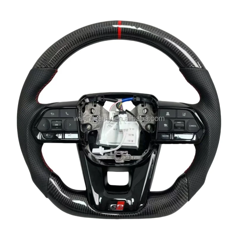 New Luxury Sports Design Leather Carbon Fiber Steering Wheel for Toyota Land Cruiser LC200 LC300 Without airbags view 2