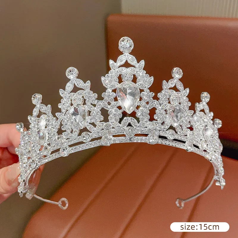 DIEZI Women Girls Silver Color Crown Headwear Korean Crystal Tiara Fashion Birthday Dress Rhinestone Crown Hair Accessories