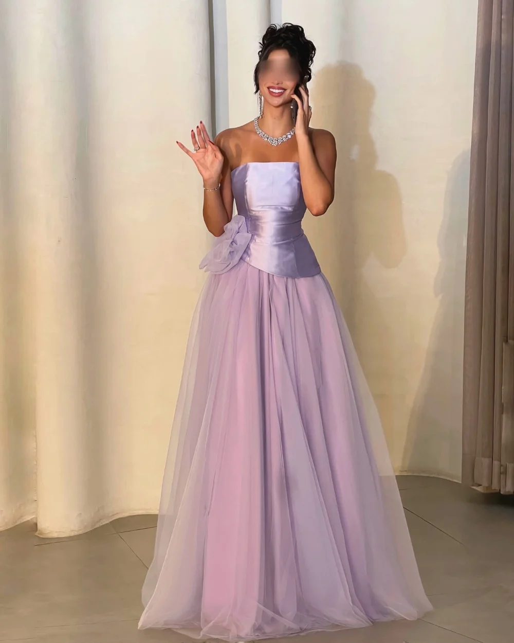 

Customized Exquisite Charmeuse Pleat Flower A-line Strapless Long Evening Dresses Luxury 2025 High Quality