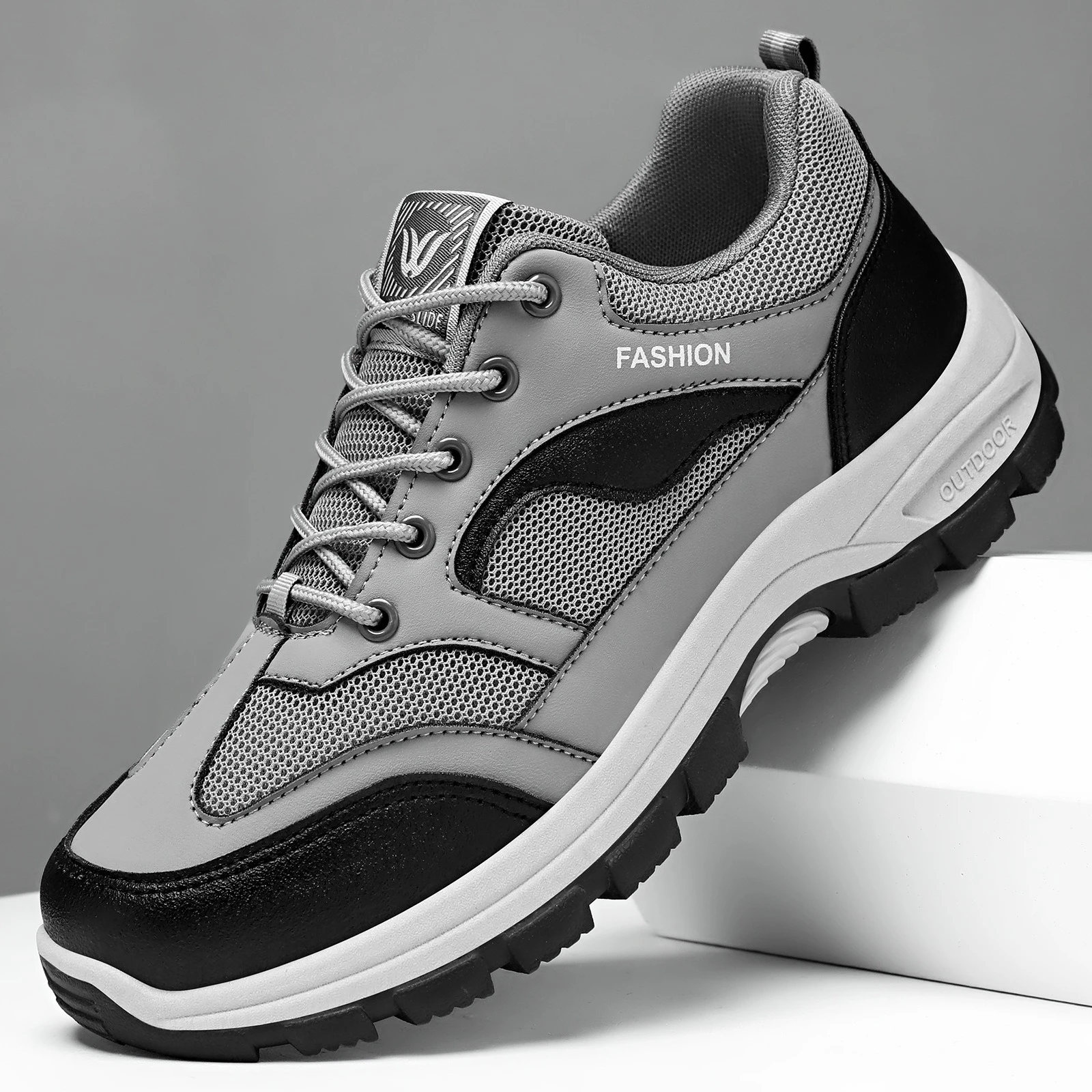 Men's Sneakers Platform Non-slip Breathable Work Shoes Male Outdoor Hiking Climbing Casual Shoes Lace-up Ankle Height Footwear