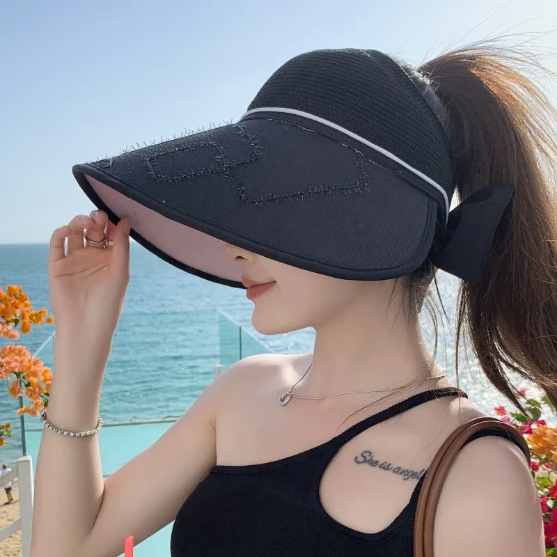 

New Korean Style Large Brim Sunshade Hat For Women, Outdoor Windproof Empty Top Hat For Traveling, Cycling, Sun Hat in Summer,