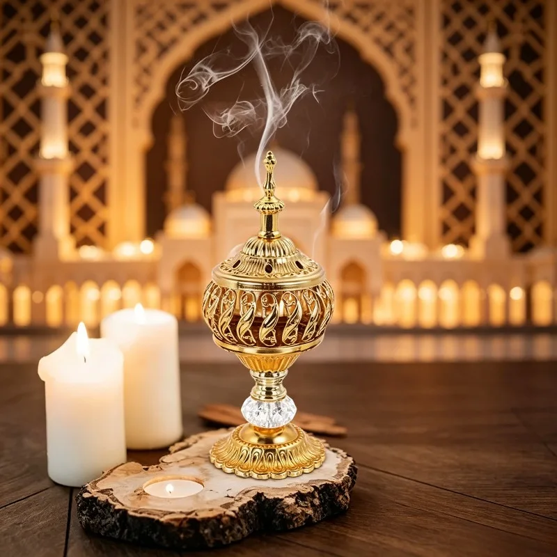 Metall-Räucherstäbchenhalter Vintage-Räuchergefäß für Räucherkegel, Räucherstäbchen, Weihrauch, Bakhoor, Ascheauffänger, Arabische Aromatherapie-Duftvorrichtung