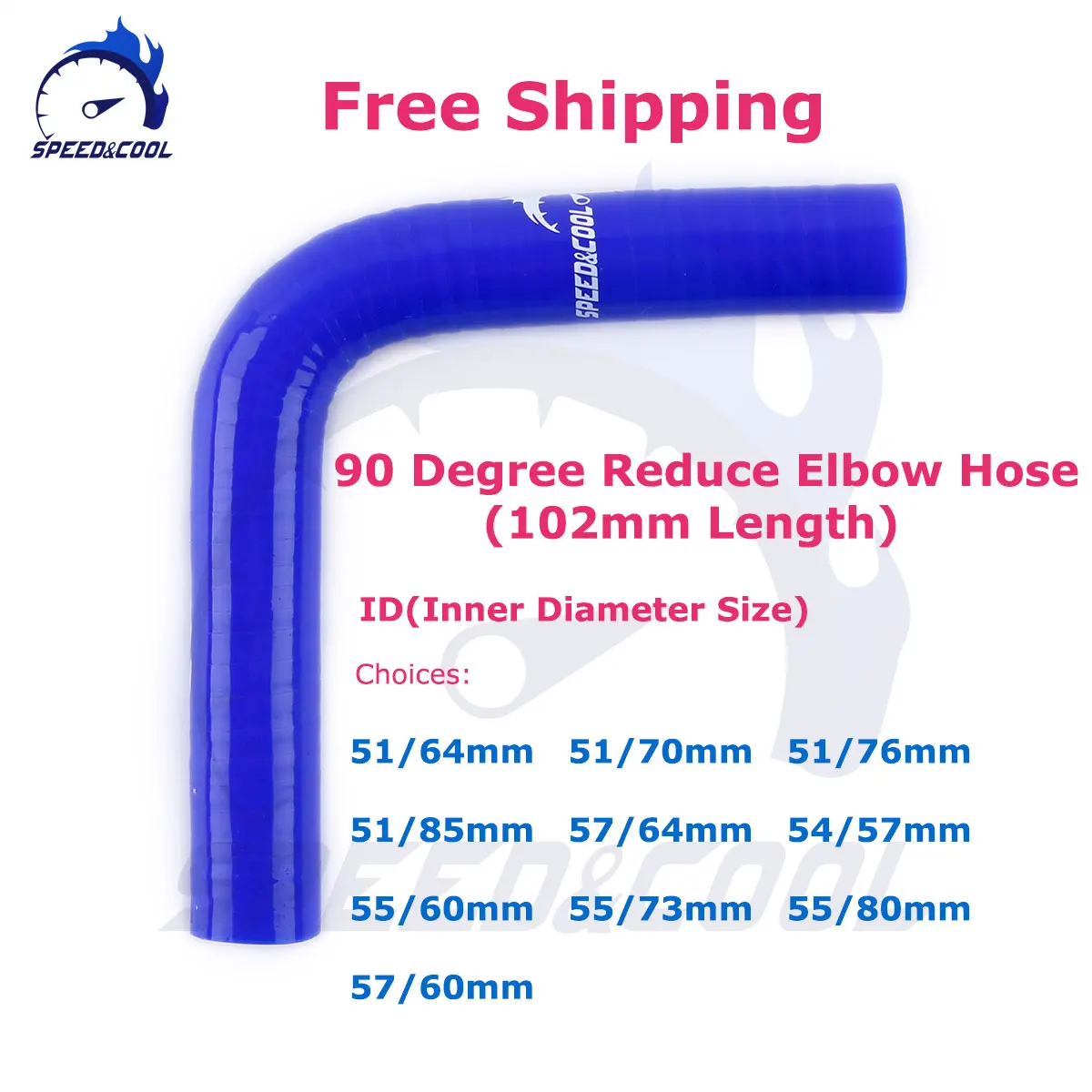 90 Degree ID 51mm 54mm 55mm 57mm 60mm 64mm 70mm 73mm 76mm 80mm Reduce Elbow General Silicone Coolant Intercooler Pipe Tube Hose