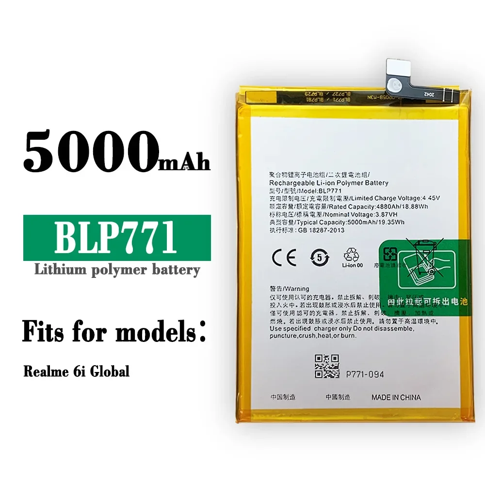 

BLP771 5000mAh Replacement Battery for Realme 6i Global C25Y Mobile Phone Batteries + Free Tools