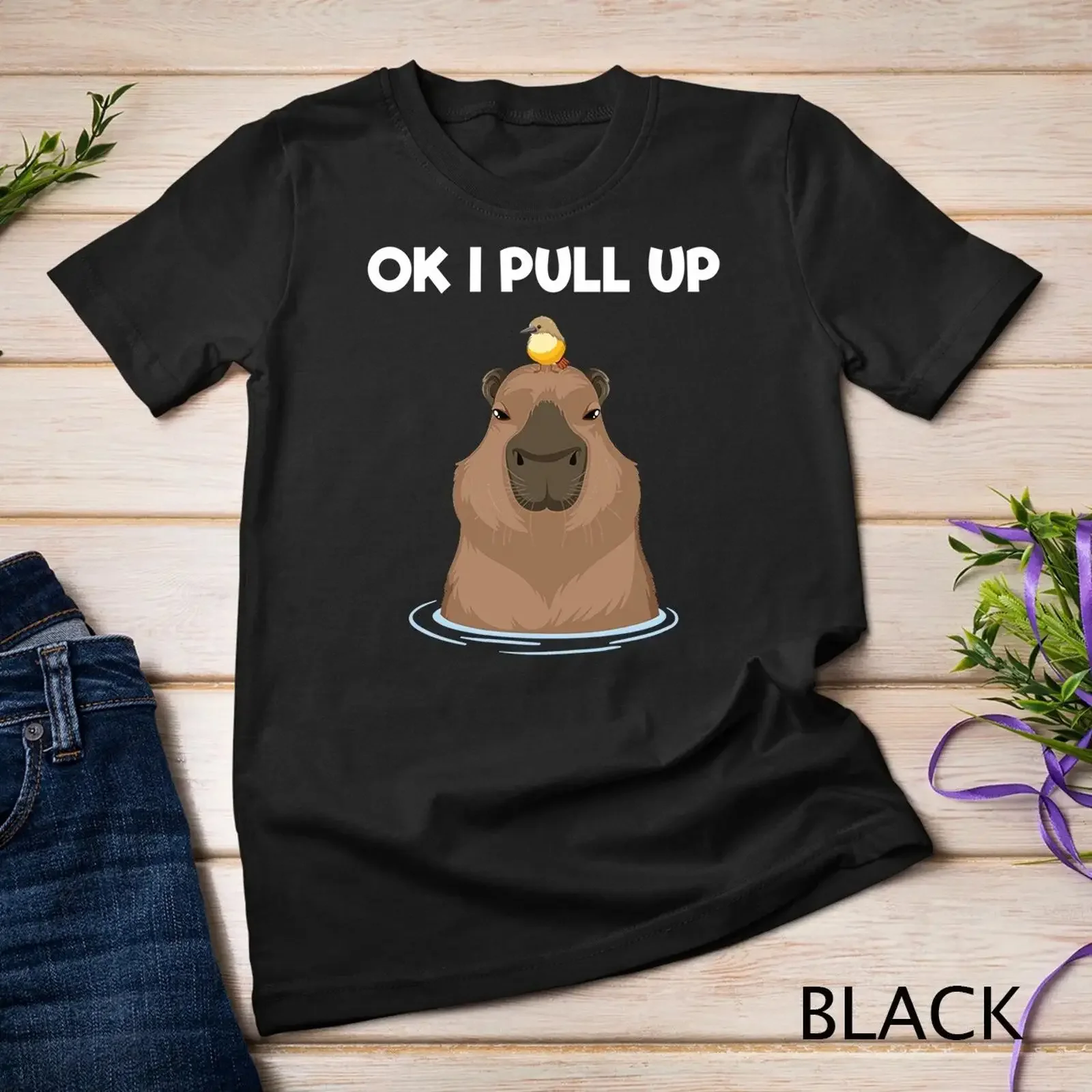 Ok I Pull Up Capybara Funny Rodent Cute Capibara Dank Meme T Shirt  vintage Washed graphic fashion Versatile Comfortable homme