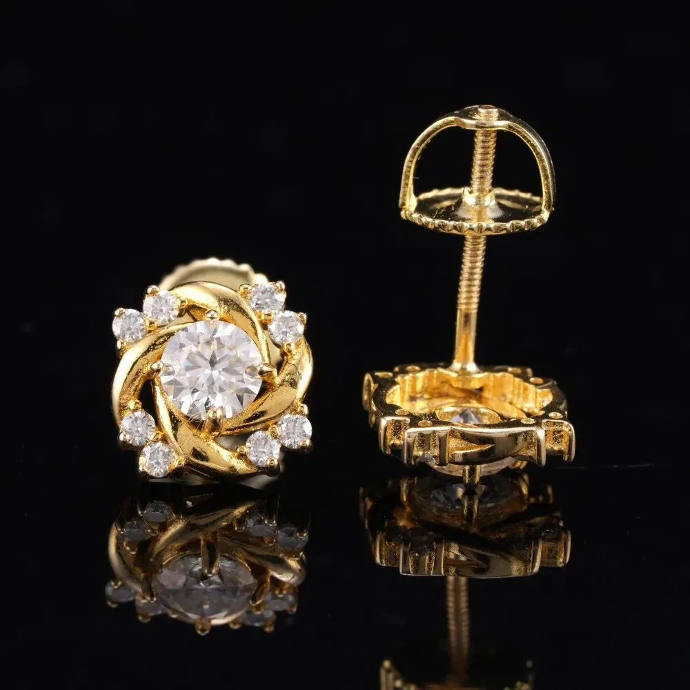 Vollständig mit Moissanit besetzte D-farbene Blumen-Ohrringe für Damen, 925 Silber Schraubverschluss-Ohrstecker, hochwertiger edler Schmuck für Damen und Herren, Geschenk. – Detail 2