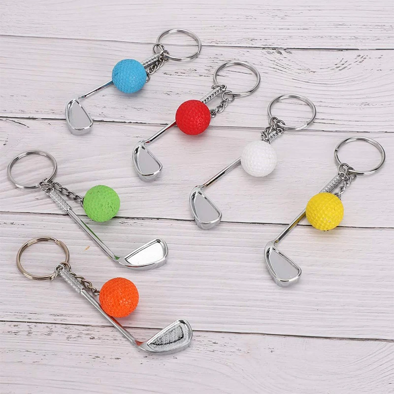 100Pcs Keychain Mini Golf Racket Ball Pendant Keyring Key Ring Creative Metal Pendant Tennis Key Chain Sports Clubs Gift