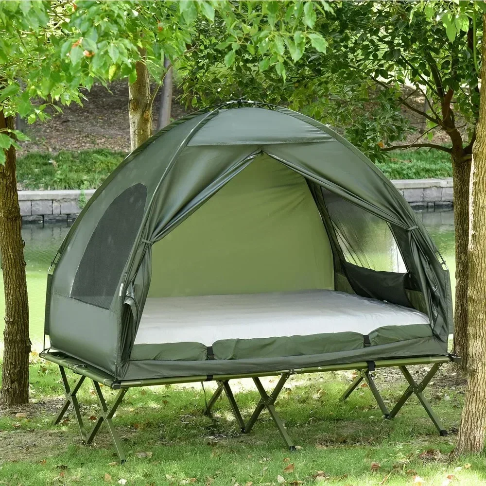 

Foldable Camping Cot with Tent, Bedspread and Thick Air Mattress, Camping Bed Tent for Outdoor Hiking, Picnic, Tents