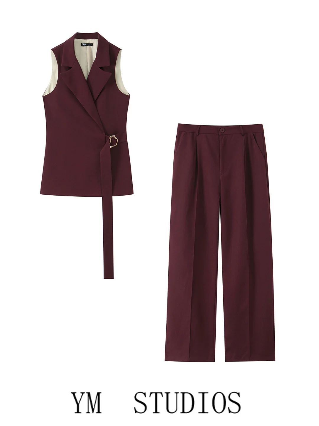 Women's Business Suit Vest Sleeveless Waist-Cinching Button-Up Collarless Office Wear Long Pants Set Elegant Maturity Style