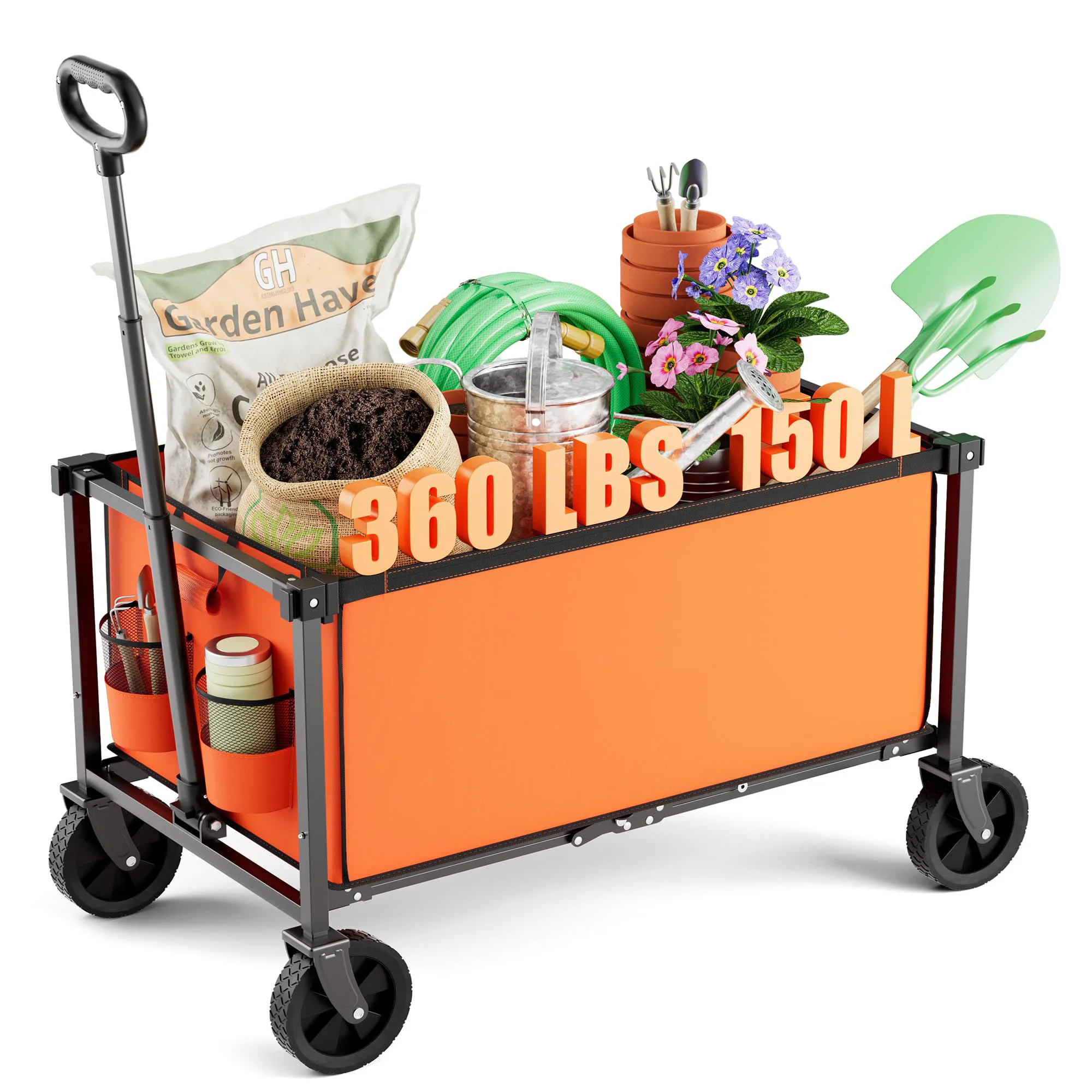 

150L Collapsible Wagon Cart, Lightweight Foldable Utility Cart for Garden & Camping