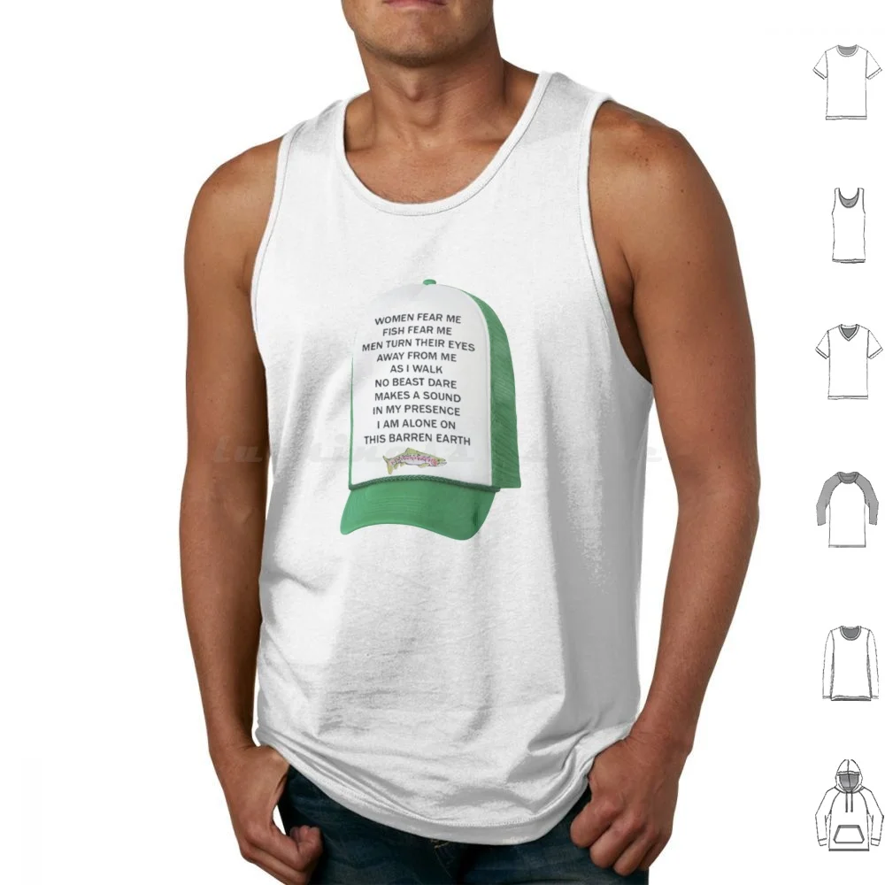 Fish Fear Me Tank Tops Print Cotton Fish Hat Meme Woman Men Funny Humor I Am Alone On This Barren Earth Indie