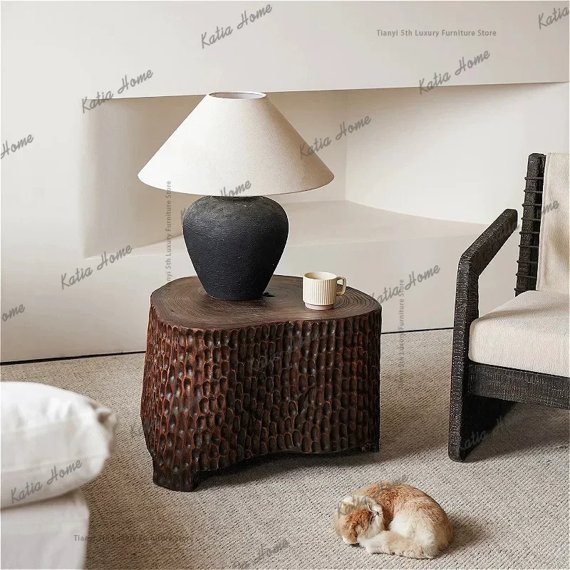ld Nordic Wabi Sabi Style Solid Wood Side Table Beside Sofa Italian Minimalist Small Wood Stump Coffee Table Home Furniture