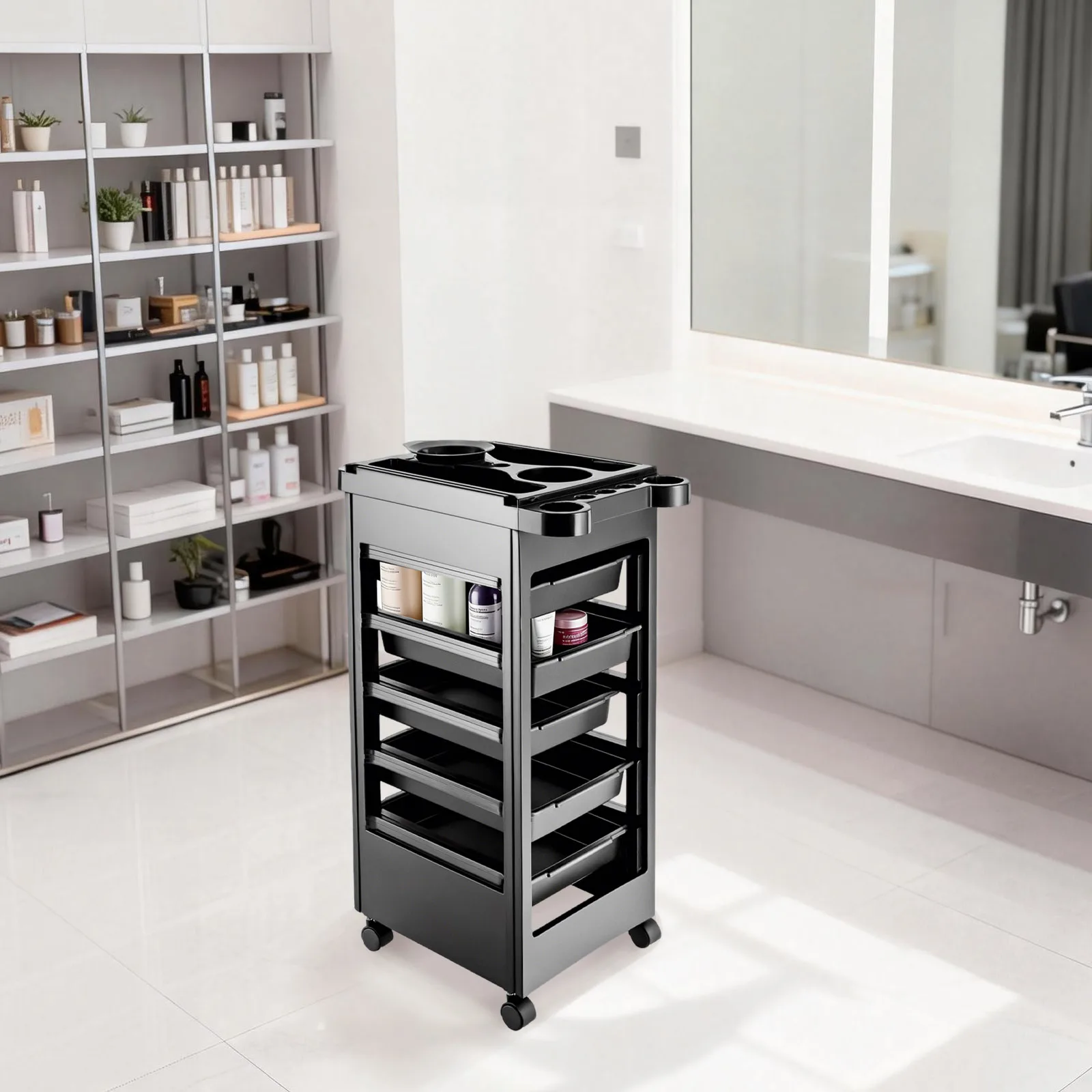 

5 Drawers Salon Spa Styling Station Trolley Equipment Rolling Storage Tray Cart Organizer Cart for Hair Stylist,Tattoo,Beauty