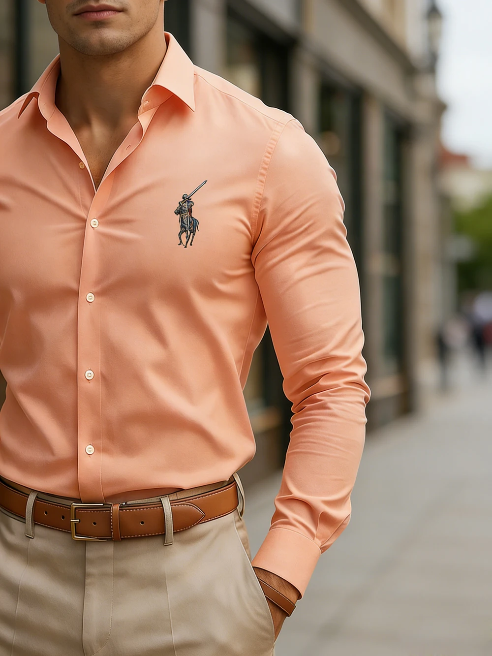 Men's elastic business casual long-sleeved shirt medieval knight high-definition printed shirt Hawaiian outdoor social clothing