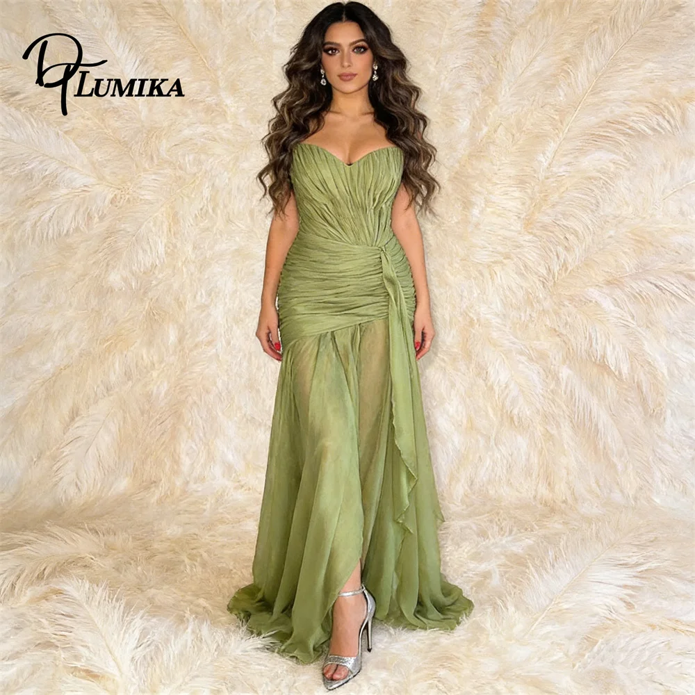 

DTLumika Trendy Pleated Prom Dress Sweetheart Neckline Customized Womens Evening Dresses Long Illusion Party Gown