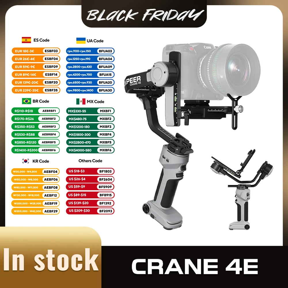 

ZHIYUN Official CINEPEER CRANE 4E Gimbal Stabilizer 3-Axis Handheld for DSLR Mirrorless Cameras for Sony Canon Nikon Panasonic