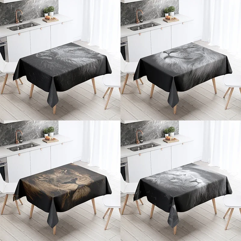 Lion Jungle Animal Tablecloth Outdoor Camping  Anti-Stain Waterproof Rectangular Kitchen Dining Table Home Decor