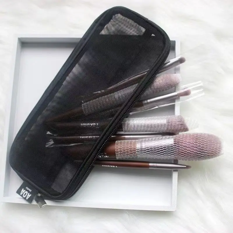 Makeup Brush Travel Case Cosmetic Toiletry Bag Organizer for Men Women Beauty Tools Mesh Kit Pouch Wash Storage Accessories