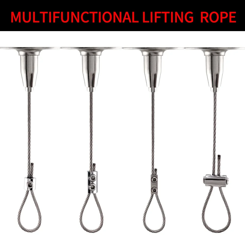 4PCS Adjustable Stainless Steel Suspension Kit for Picture Hanger，Wire Rope Cable Load 30kg