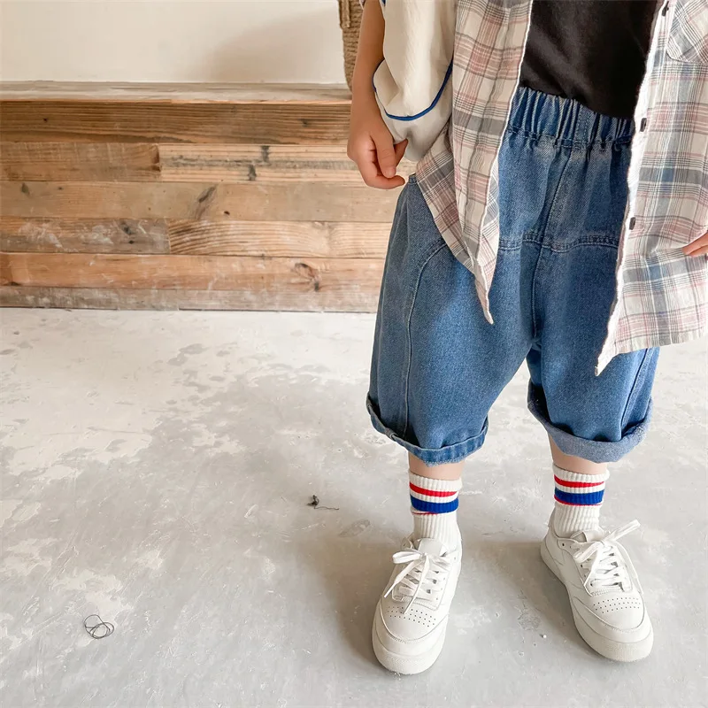 

Childrens Pants 2026 Spring Summer New Korean Denim Five Quarter Pants Casual and Fashionable Versatile and Stylish Daily Wear