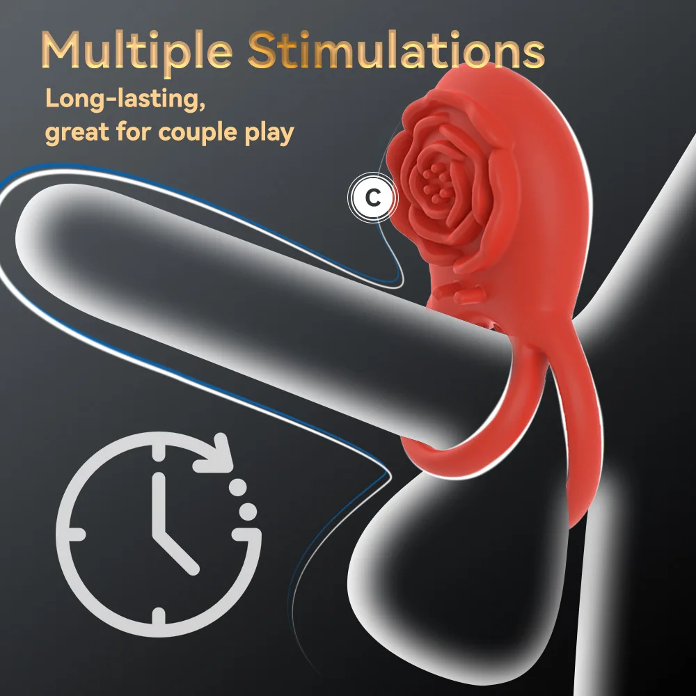 Men Remote Control Rose lock Dual Vibrating Penis Rings Cockring for Ejaculation Delay Clit Stimulation Sex Toy for Couples