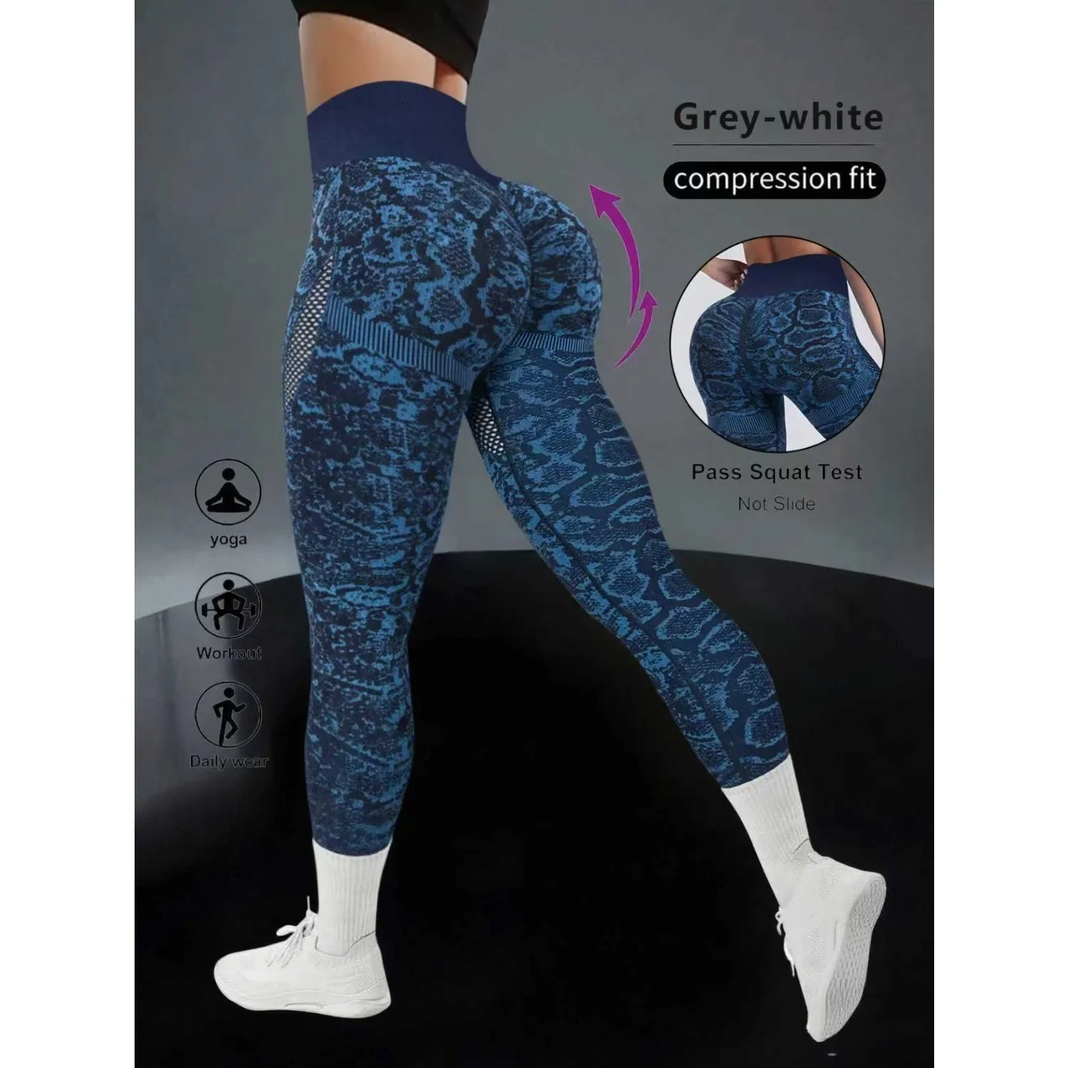 Pantalones de Yoga de malla con estampado de serpiente sin costuras para mujer, pantalones deportivos sexys de cintura alta para levantamiento de cadera, mallas deportivas para ejercicio y Fitness