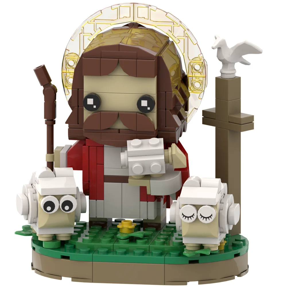 

MOC Shepherd Jesus Cross Creative Design Building Blocks DIY Bricks Sets Christian Priest Animal Crossing Gift for Children