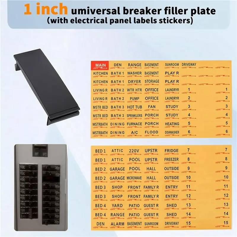 A95I-Universal Breaker Filler Plate For Load Centers 20 Pack, Use For Closing 1 Inch Breaker Panel Blanks, With Panel Label