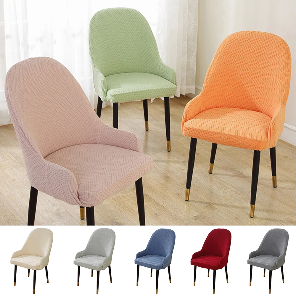 Dining Room Chair Cover With Back Curved Seat Cover Armchair Cover Slipcover Solid Color Jacquard Thickened Stretch Chair Covers