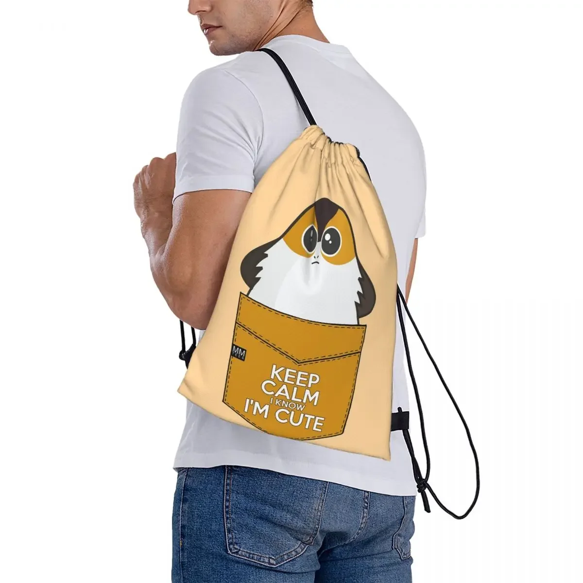 Keep Calm I Know I'm cute-porg-mochilas con bolsillo para camisa, bolsas con cordón, paquete de cordón, bolsa deportiva, bolsa de libros