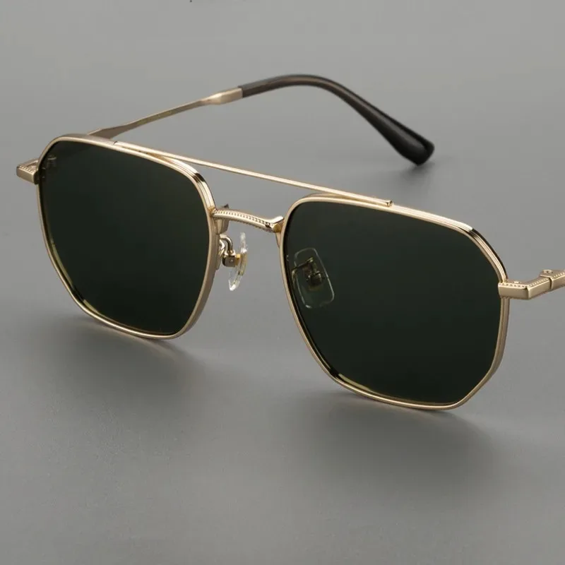 Pure Titanium Sunglasses for Men Double Beam Pilot Style Driving Anti-UV Shades Luxury Pure Titanium Polarized Sun Glasses Male