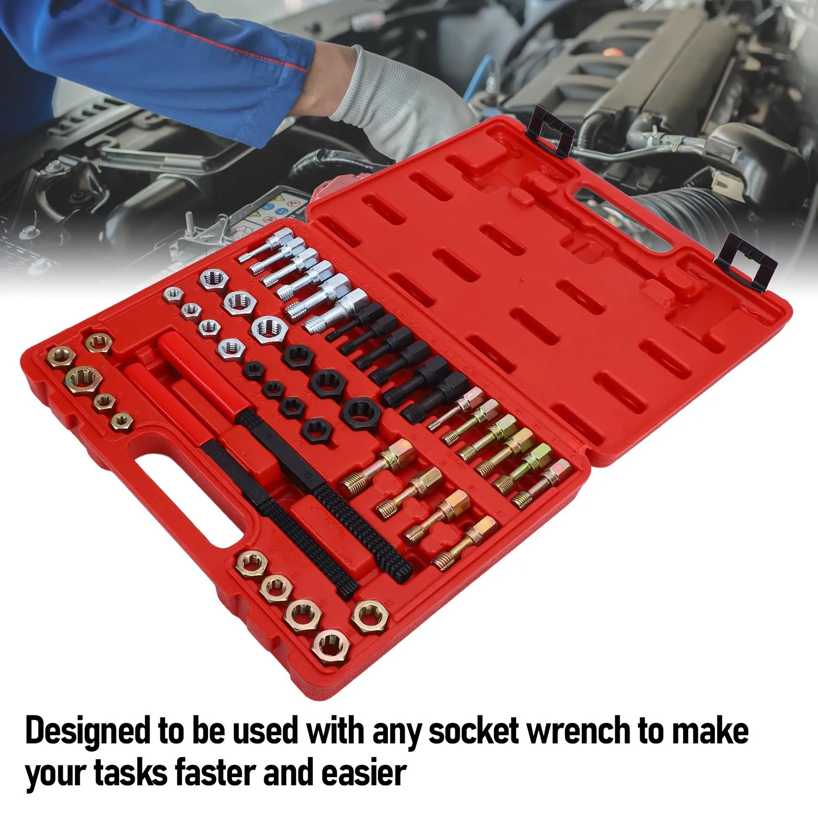 Jeu de chasse-fil 48 pièces, tailles métriques et SAE, 22 robinets, 24 matrices, 2 limes à filetage, Kit d'outils de rénovation, jeu de chasse-fil
