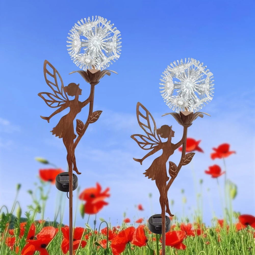

Solar Flower Dancing Dandelion Fairy Garden Sculptures Light Garden Ornaments Art Decorations for Outdoor Yard Lawn Patio