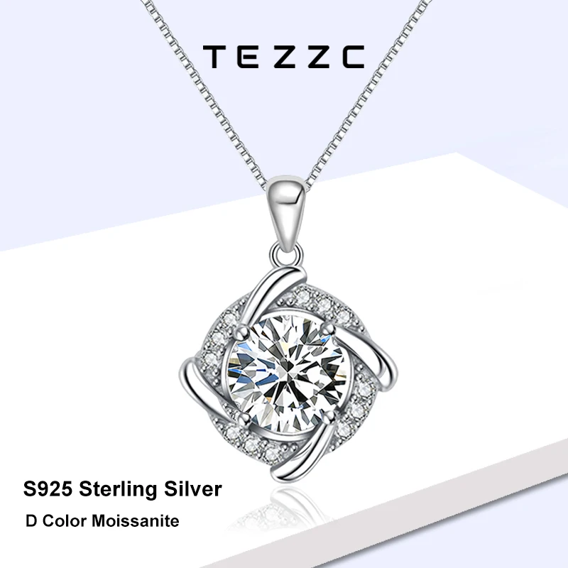 Tezzc モアッサナイト ネックレス 女性用 925 スターリングシルバーメッキ 18K ホワイトゴールド ペンダント ウェディング パーティー ジュエリー 証明書付き