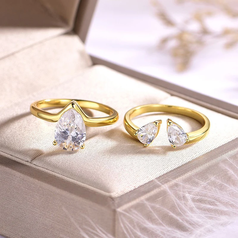 

Gold Color Pear Cut Moissanite Women Ring Jewelry Sets Lab Diamond S925 Sterling Silver Luxury Girls Band Wedding Jewelry Gifts