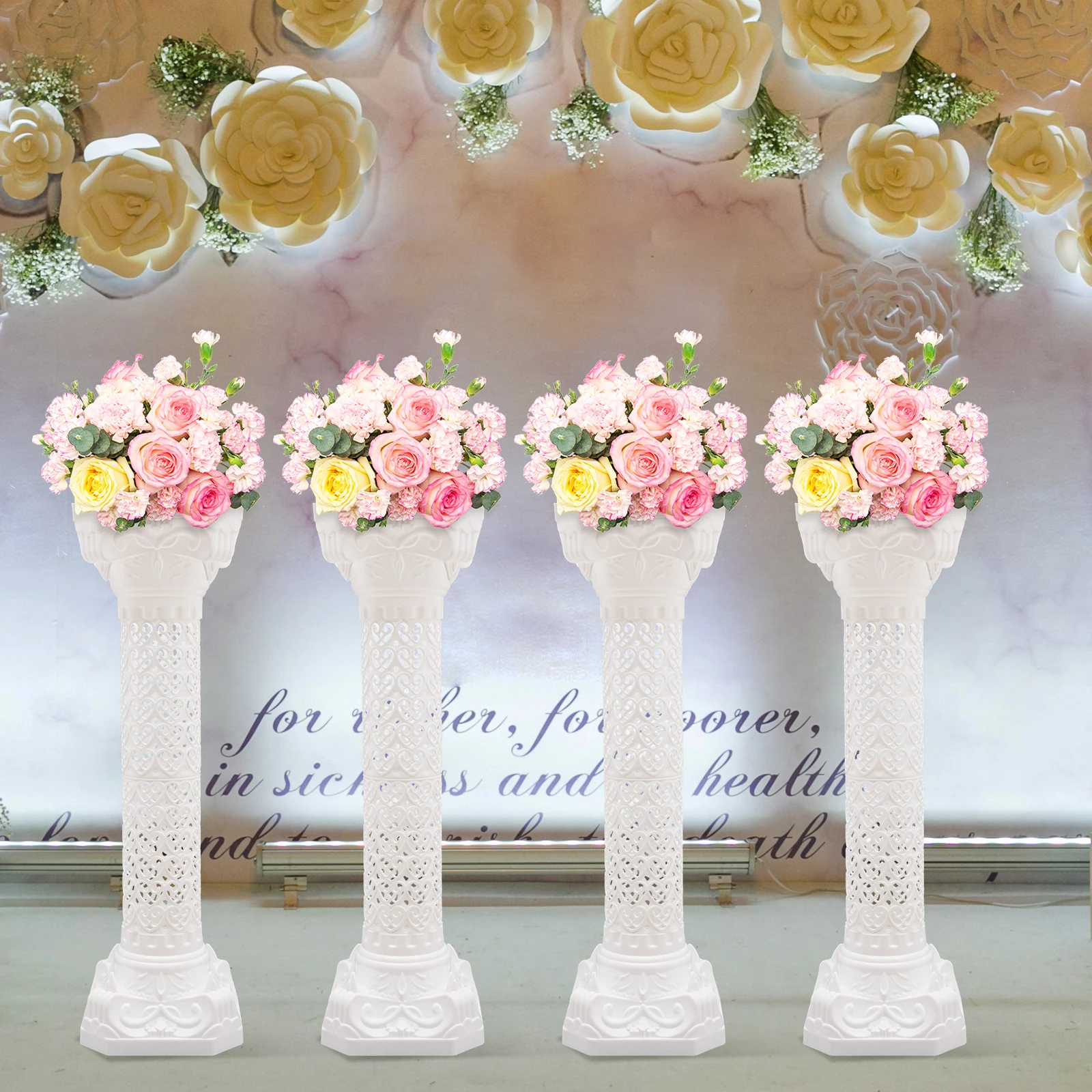 4PCS White Wedding Landscaping Roman Pillar Decorative Roman Column Flowerpot Holder