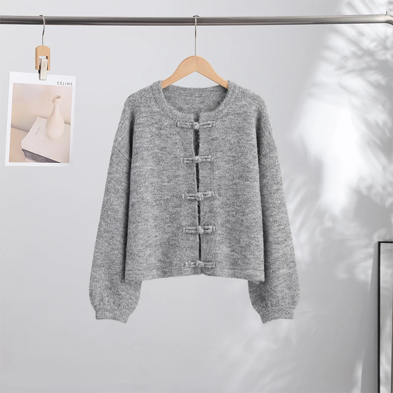 Elegant Knit Grey Women Cardigan Fashion Long Sleeve Button O-neck Female Knitwear 2026 Autumn Winter Fashion Lady Sweater 7 S0fcc6bf4e7334005a41a9af75540b9aeQ