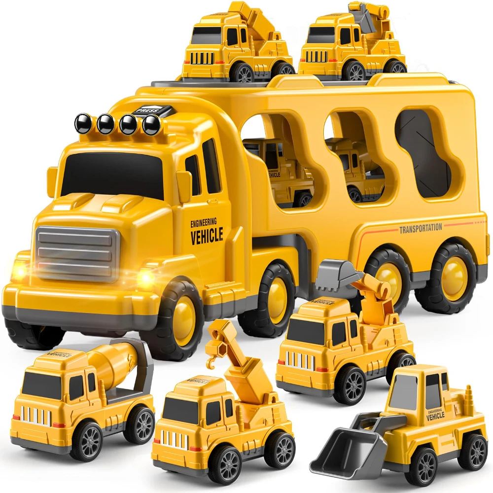 WizKidz-camion de construcción 5 en 1, juguete para niños de más de 3 años, conjunto de vehículos eléctricos de fricción, camiones de transporte para niños y niñas