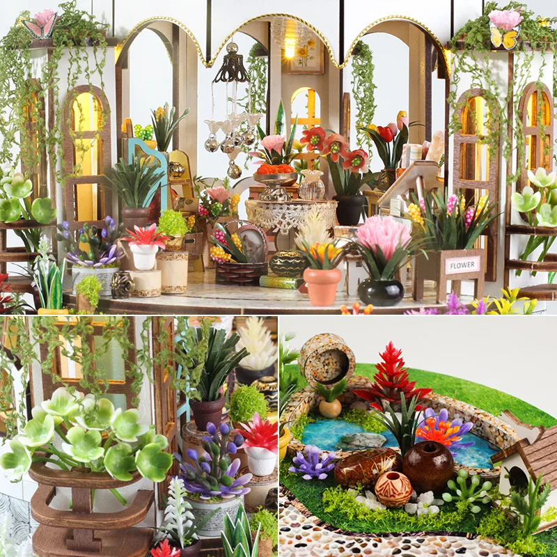 Creatieve 3D Sky Garden geassembleerde bouwpakketten Model met verlichting Houten puzzels Desktopdecoratie Speelgoed Cadeau voor kinderen