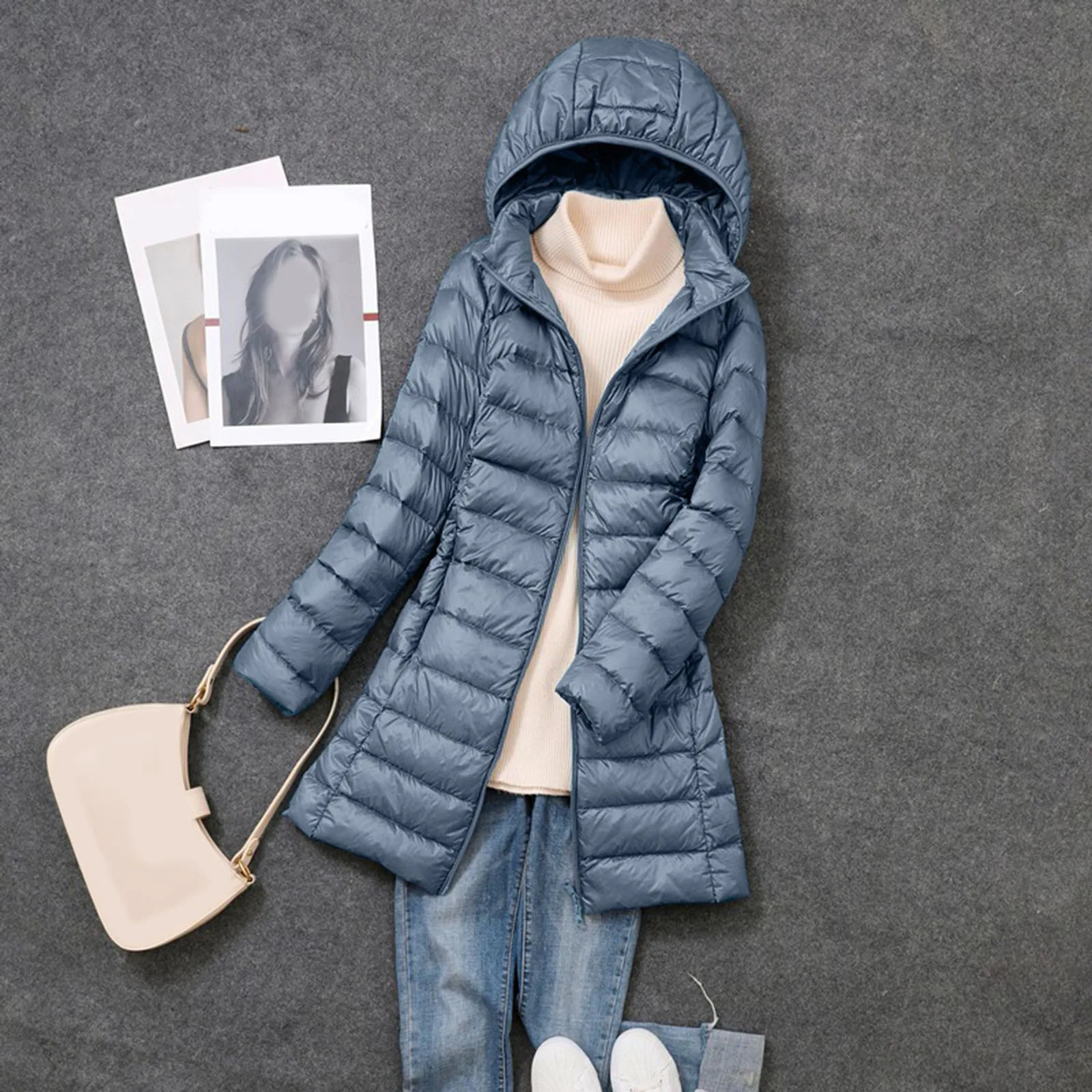 Portable White Duck Long Hooded Down Jacket Winter Black Ultralight Warm Cotton Padding Coat Zipper Windproof Outwear Slim Parka