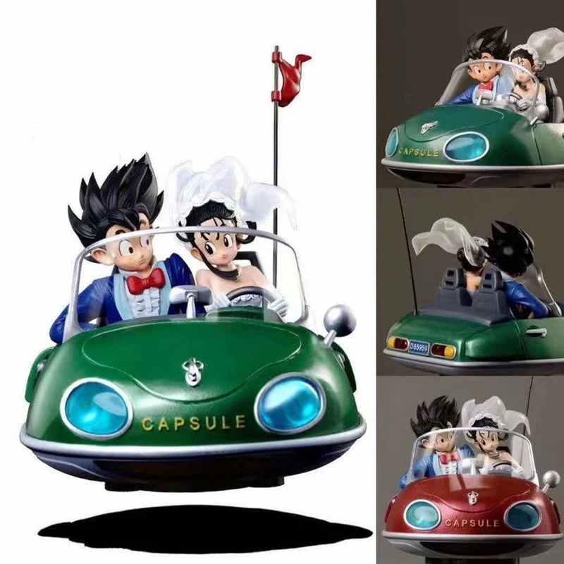 Dragon Ball Goku & Chi Chi Wedding Driving Capsule Corp Car Figure kids gifts The front of the car can illuminate Model Figure