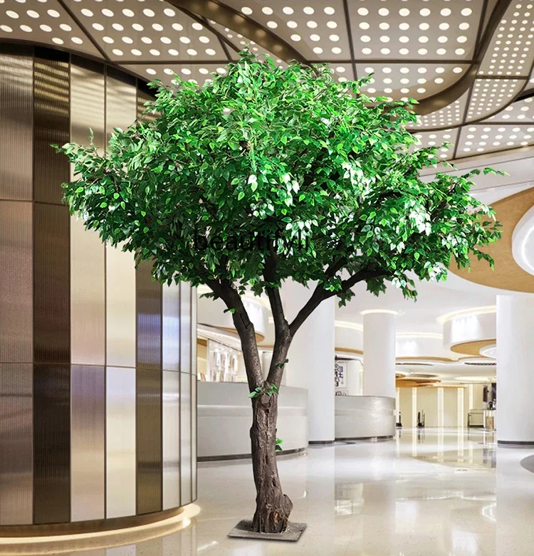 Simulation Tree Fake Trees Banyan Large Plant   Pachira Macrocarpa Solid Wood Small Leaf Hotel Decoration Customization