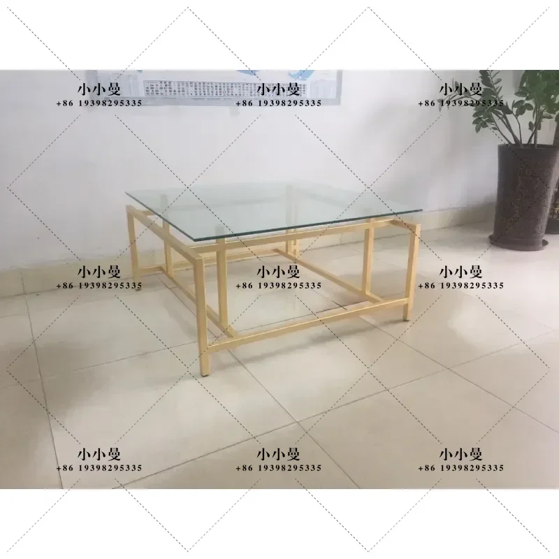New Chinese Style Stainless Steel Gold Foil Coffee Table Light Luxury Hardware for Living Room Hotel Villa American Furniture