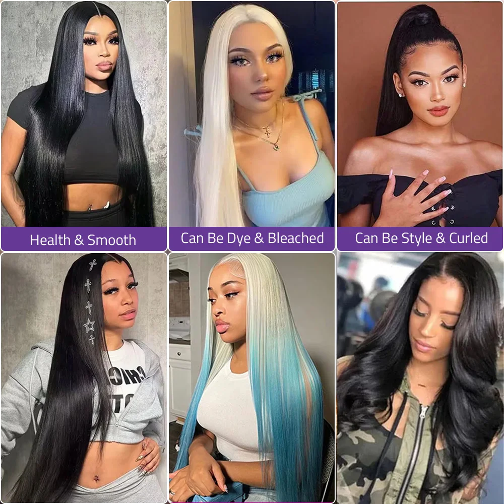 13X6 HD Lace Frontal Wig Bone Straight Human Hair 360 Full Lace 40 Inch Wig 220 Density Brazilian Hair Wig Can Be Dyed Any Color image 4