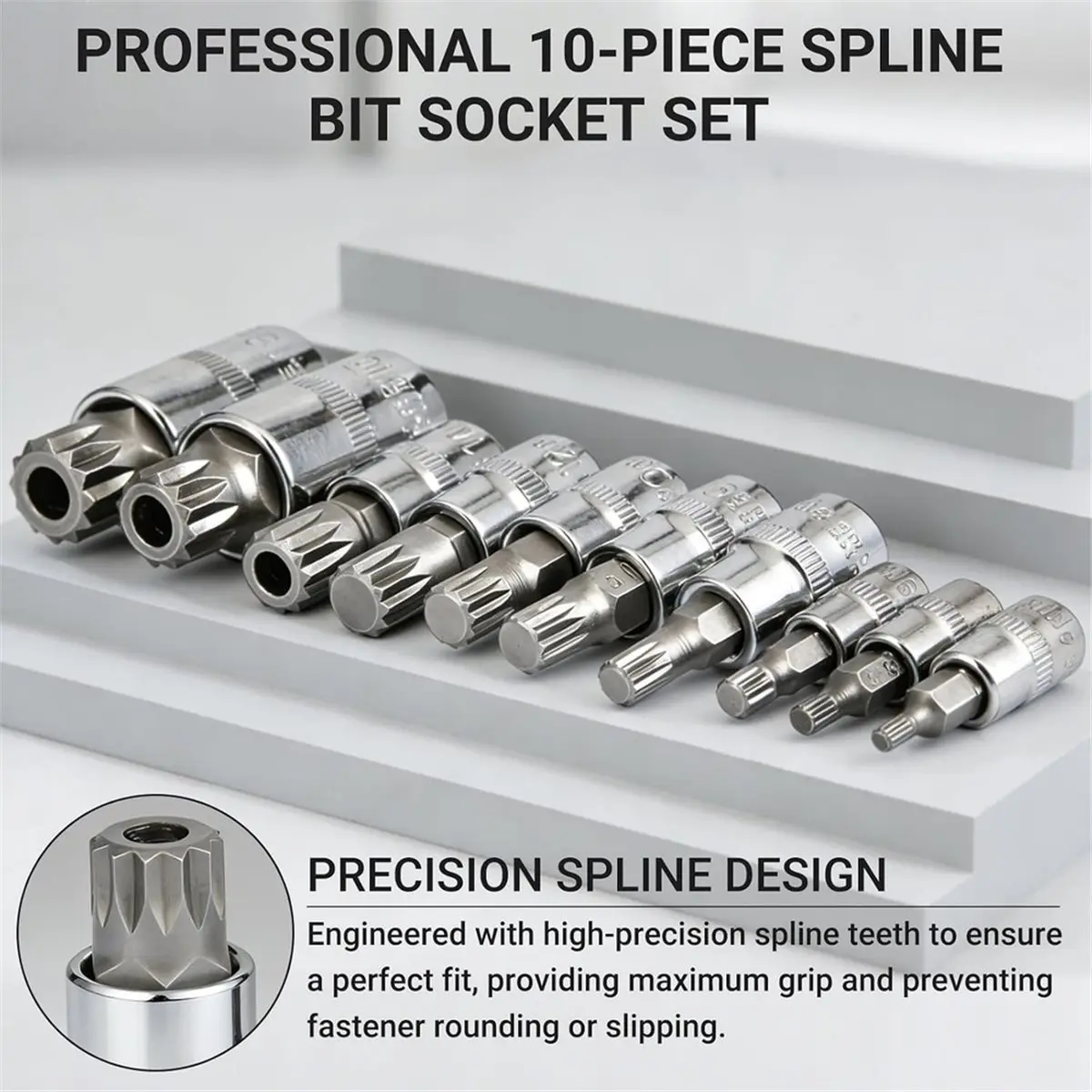 Triple Square Spline Bit Socket Set Premium Alloy Spline Socket Bit Set ,Drive - and -V Sockets for Professionals