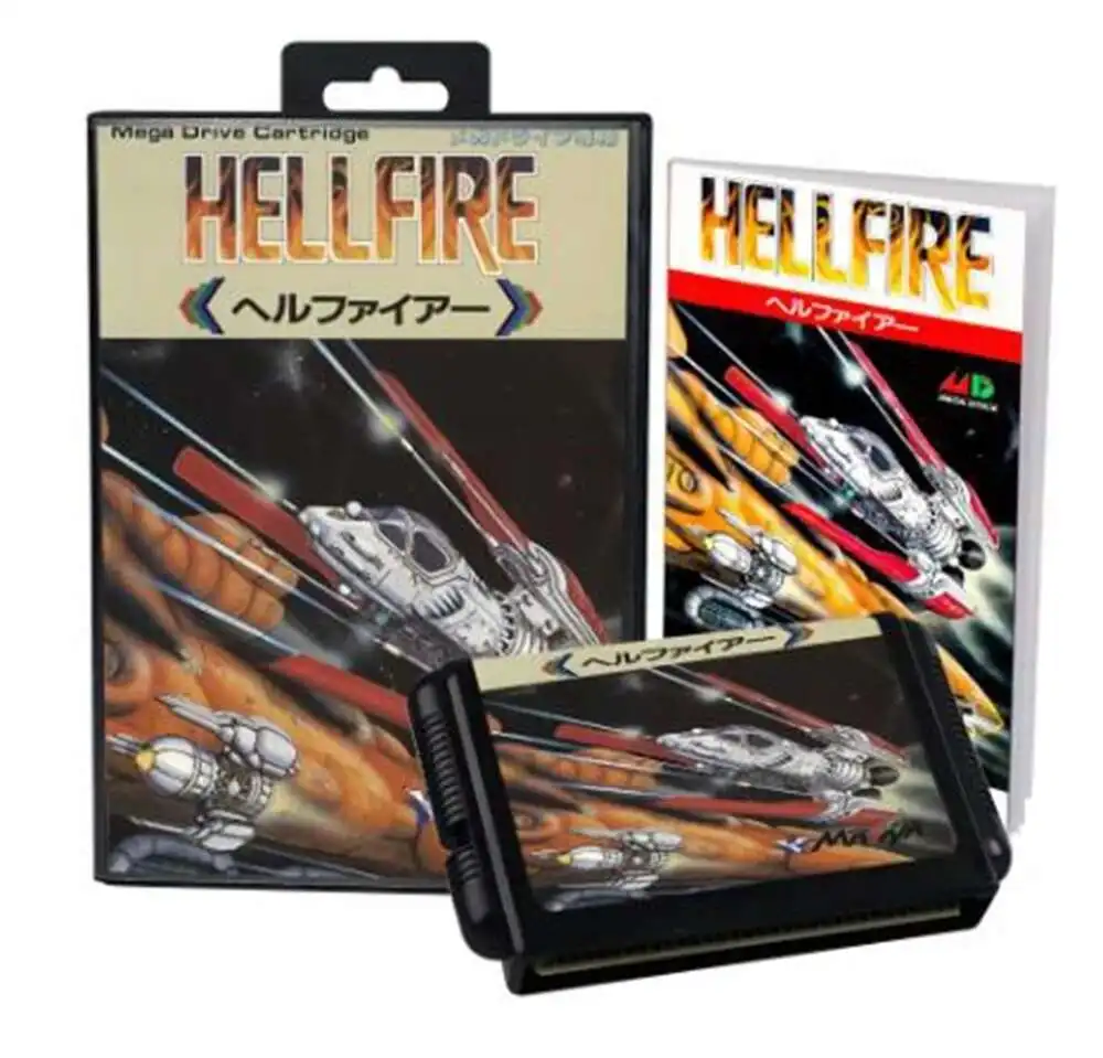 Hellfire مع صندوق ودليل لنظام Genesis لخرطوشة ألعاب Sega MD 16 بت