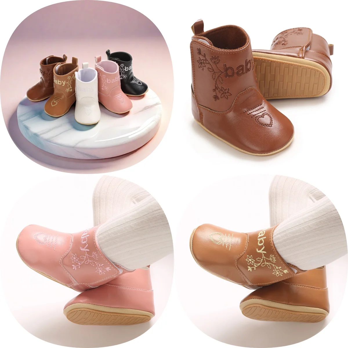 

Retro Winter New Men's And Women's Boots PU Printed Children's Boots Rubber Sole Anti Slip Children's Shoes 0-18M