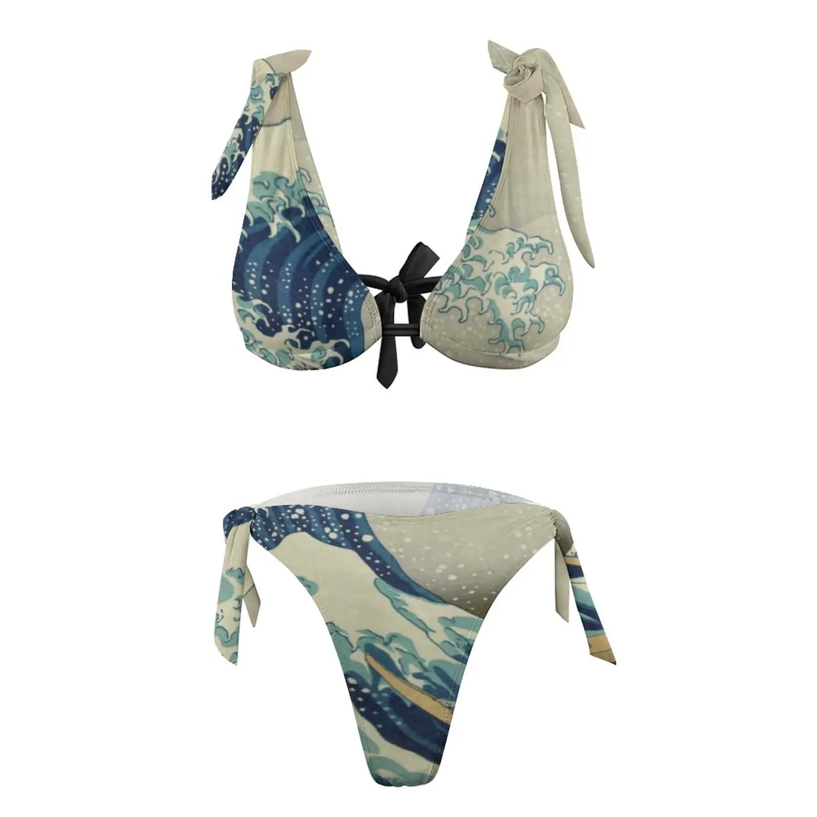 Costume da bagno Bikini montagne The Great Wave Off Kanagawa Deep V costumi da bagno petto grande stampa all'ingrosso Rave costume da bagno 2 pezzi