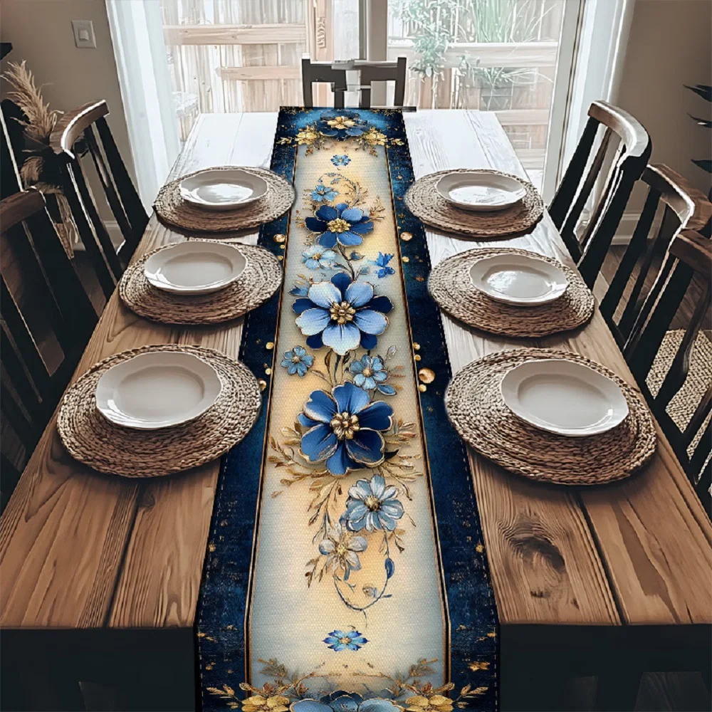 Elegant Floral Table Runner for Dining Table Cover Dresser Scarves for Kitchen Dining Room Holiday Party Coffee Tables Decor